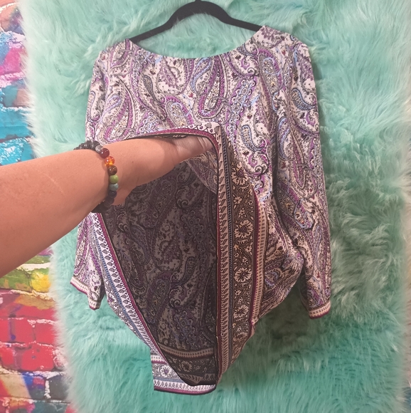 J. jill Purple Blue Gray and Yellow layered 3/4 Sleeve Blouse Size XL - Picture 9 of 13